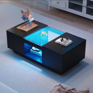 LED Coffee Table with Storage & Drawers | Modern Black RGB Living Room Table