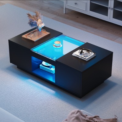 LED Coffee Table with Storage & Drawers | Modern Black RGB Living Room Table