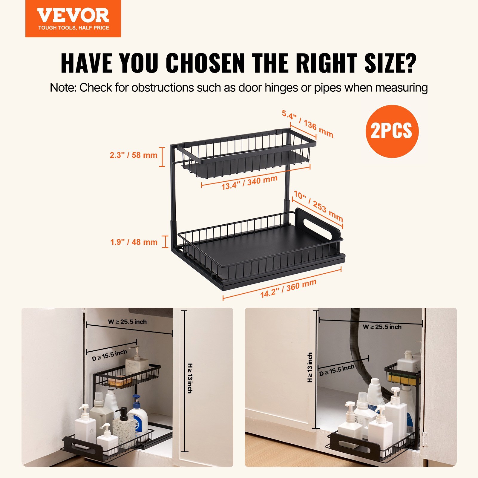 2-Tier Pull Out Cabinet Organiser | Under Sink Storage Drawer Shelf Kitchen & Bathroom - Image 5