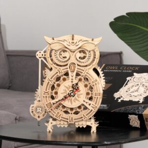 Robotime Rokr Creative DIY Toys 3D Owl Wooden Clock | ROKR Wooden Mechanical Clock 3D Puzzle Kit | DIY Quartz Timer Model 161pcs