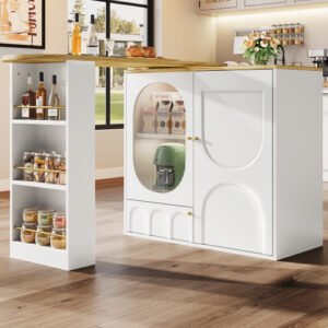 360° Rotating Bar Table with Storage | Modern Kitchen Island Sideboard White
