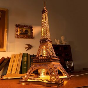 Rolife Eiffel Tower 3D Wooden Puzzle with LED Lights | DIY Model Night Light Deco