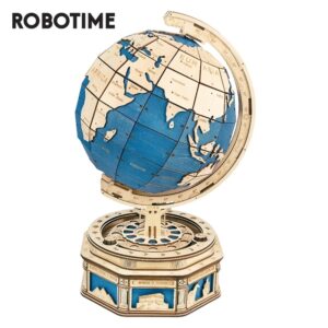 ROKR Wooden Globe 3D Puzzle Kit 567pcs | DIY Rotating Earth Model Toy & Desk Decor