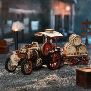 ROKR Steam Engine Car 3D Wooden Puzzle Kit | DIY Mechanical Vintage Model Gift
