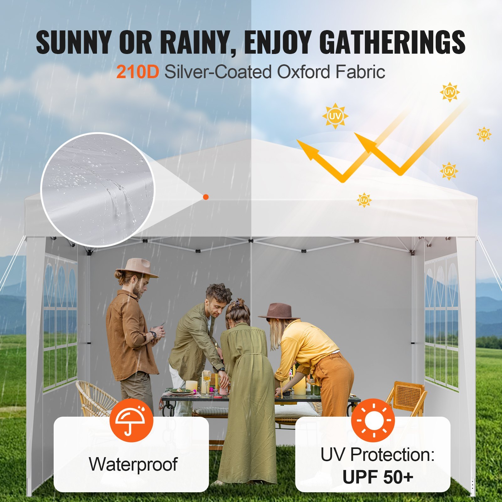Pop Up Canopy, VEVOR 10x10 ft Pop-Up Canopy Tent with UPF 50+ Protection and Adjustable Height - Image 3