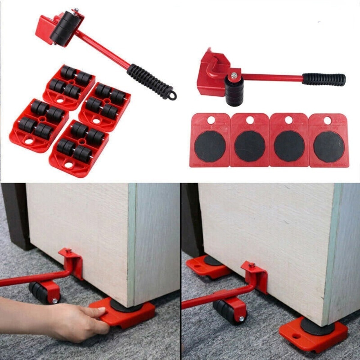 5PCS Heavy Duty Furniture Lifter & Shifter Set with Wheels for Easy Moving