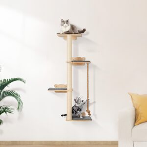 Wall-Mounted Cat Playground with Jump Boards, Posts, and Rope for Indoor Cats