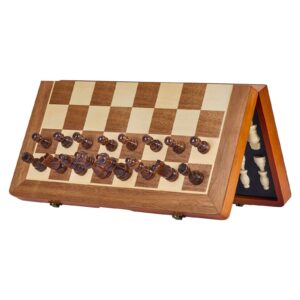15-Inch Magnetic Wooden Chess Set Foldable Board with Weighted Pieces for Adults & Kids
