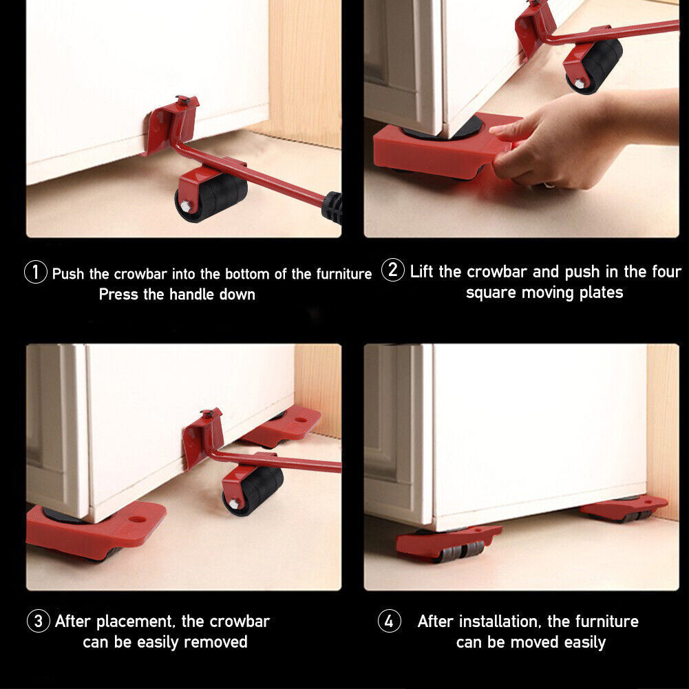5PCS Heavy Duty Furniture Lifter & Shifter Set with Wheels for Easy Moving - Image 4