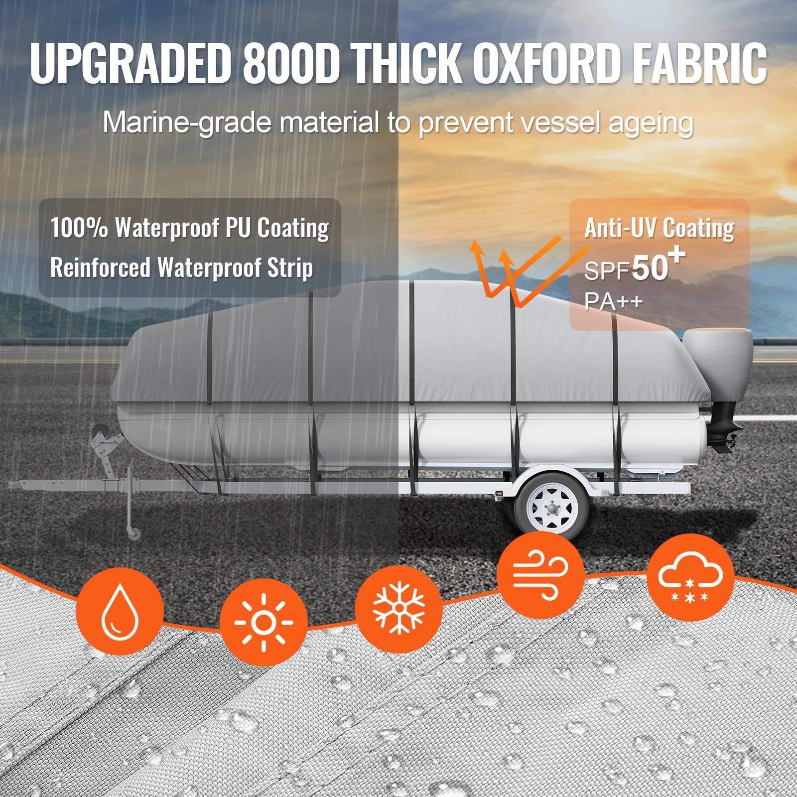 800D Waterproof Pontoon Boat Cover 19–20ft UV Resistant Heavy Duty - Image 3