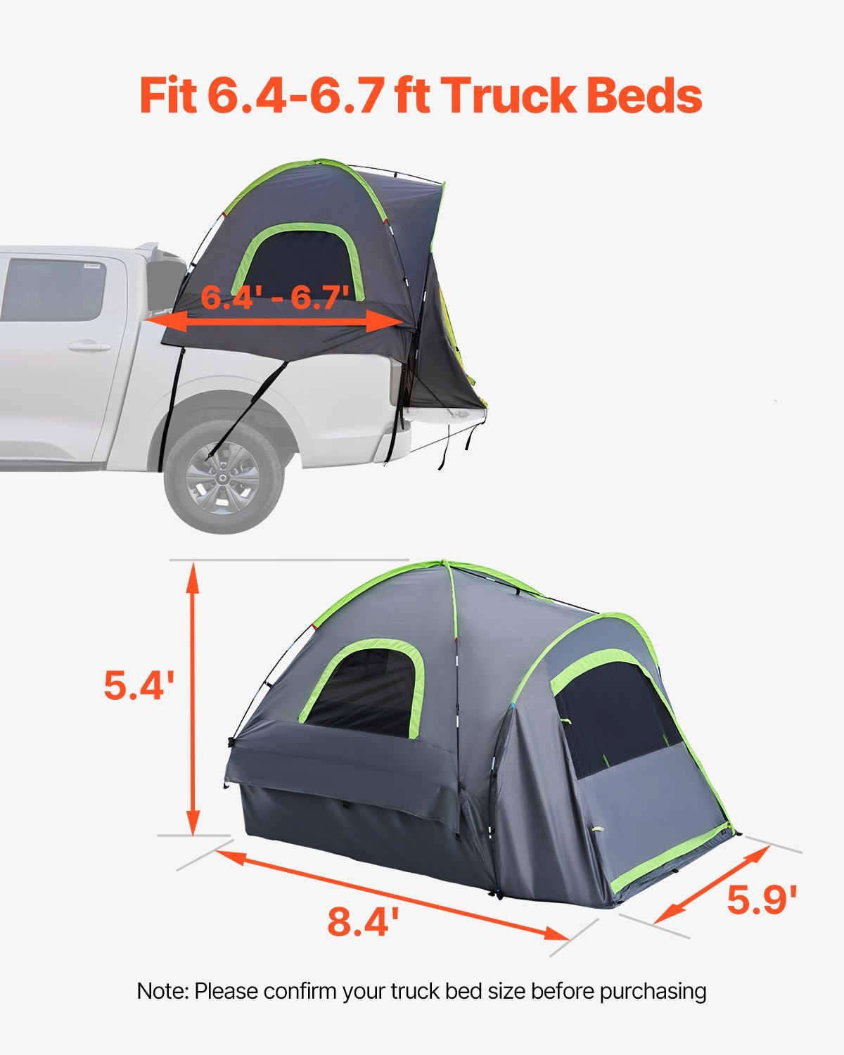 Pickup Truck Bed Camping Tent for 6.4–6.7 ft Trucks – Waterproof 2 Adults + 1 Child - Image 4