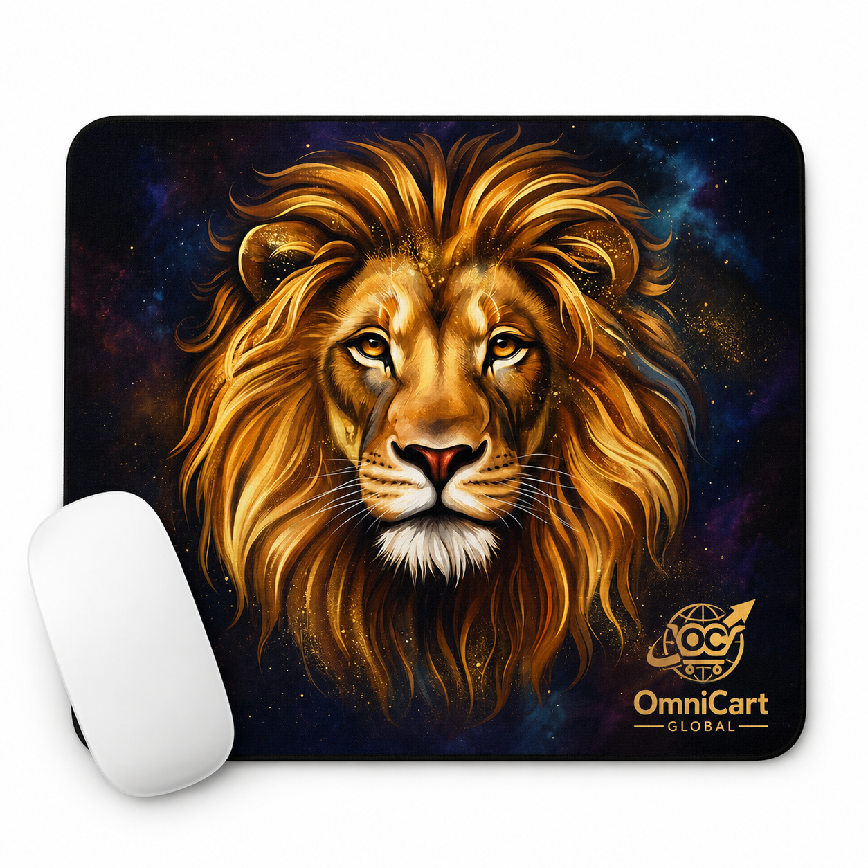 OmnicartGlobal Cosmic Lion Mouse Pad with Stitched Edges image 1 OmnicartGlobal Cosmic Lion Mouse Pad with Stitched Edges - Non-Slip Rubber Base - Image 1