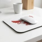 OmnicartGlobal Minimalist Red Eagle Mouse Pad - Textured White Non-Slip Mat - Image 3