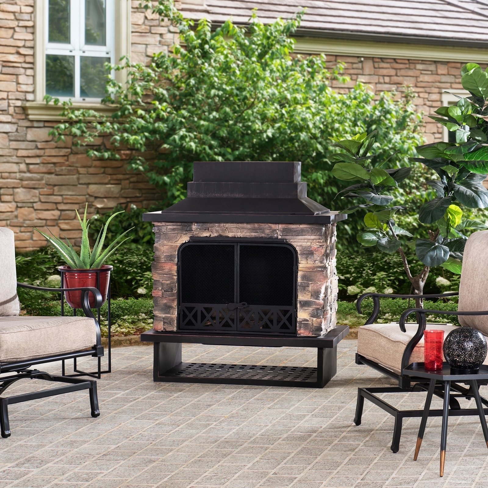 226-2-1.jpg Sunjoy Farmington Wood Burning Fireplace - Image 1