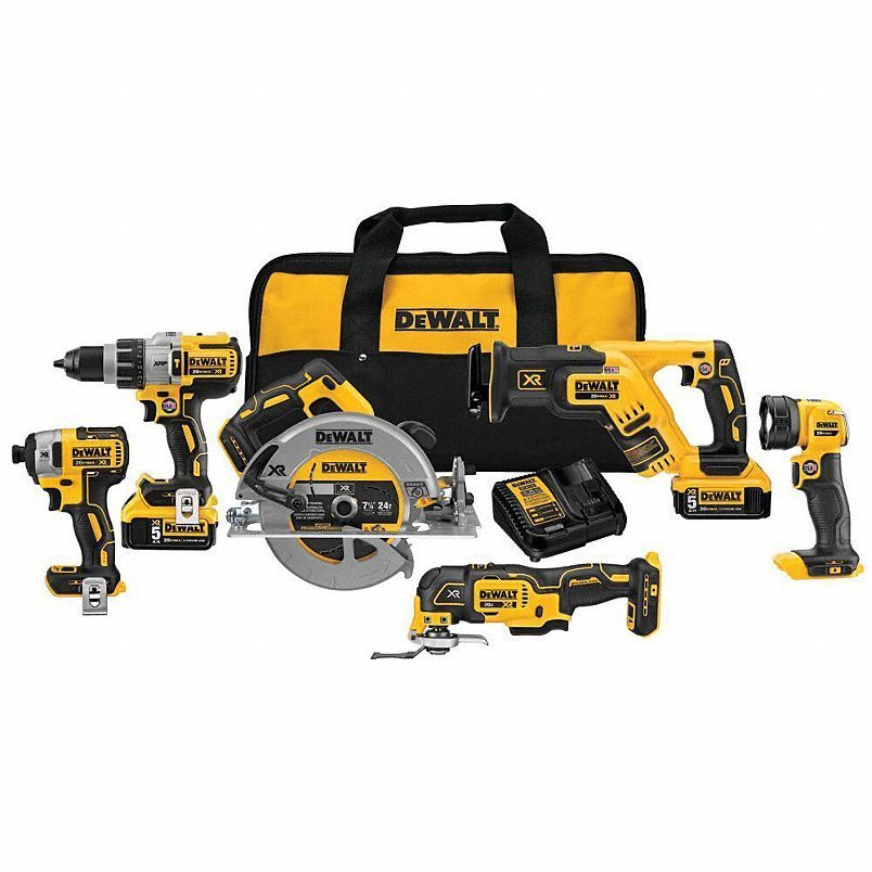 54JK23_AS02.jpg DEWALT Cordless Tool Combination Kit: 6 Tools, 20 V DC Volt, Battery Included, 20V MAX* XR®, 31AC52 - Image 1