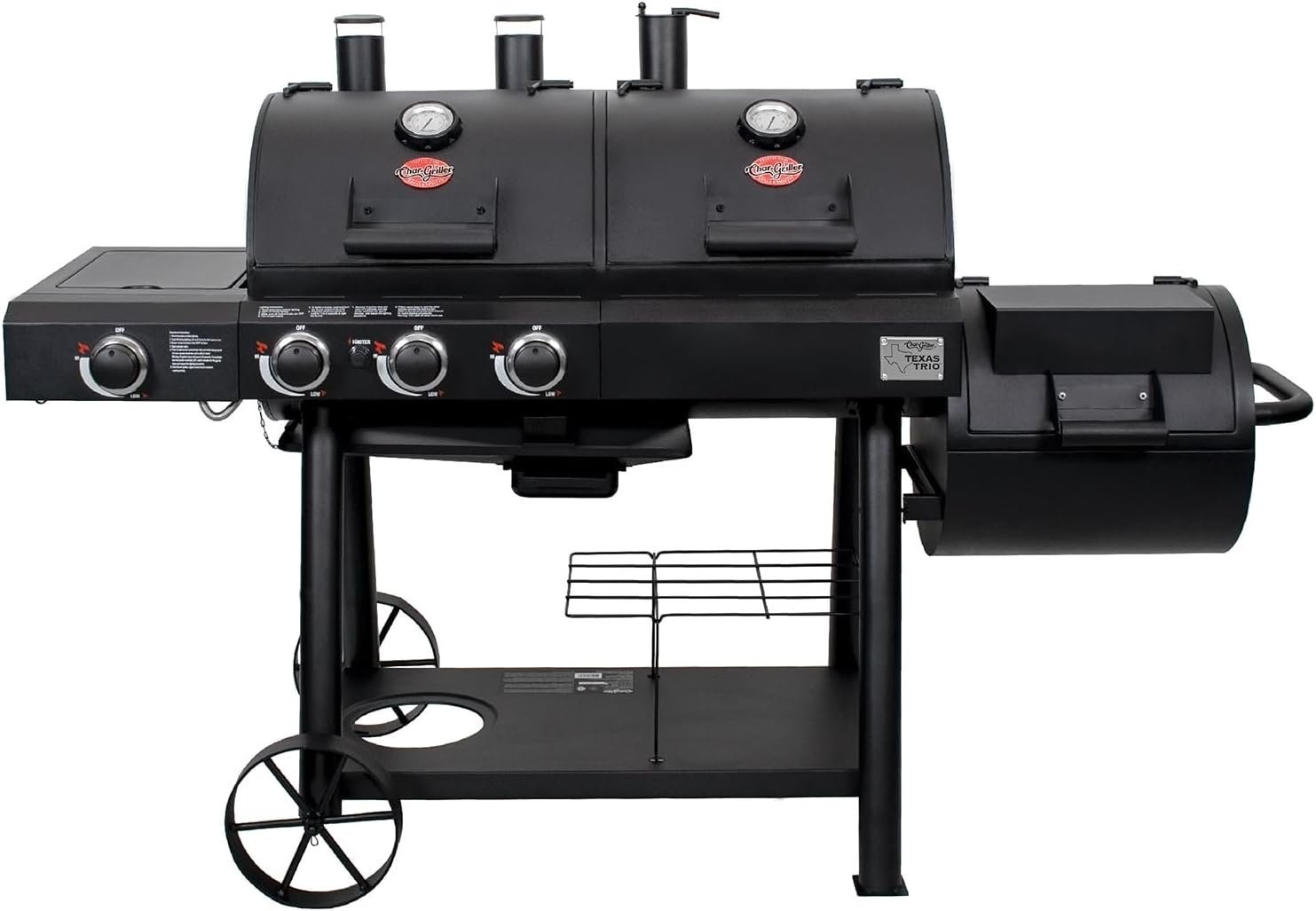 614j3QuX5IL._AC_SL1500_.jpg Char-Griller Texas Trio 3-Burner Dual Fuel Grill with Smoker - Image 1