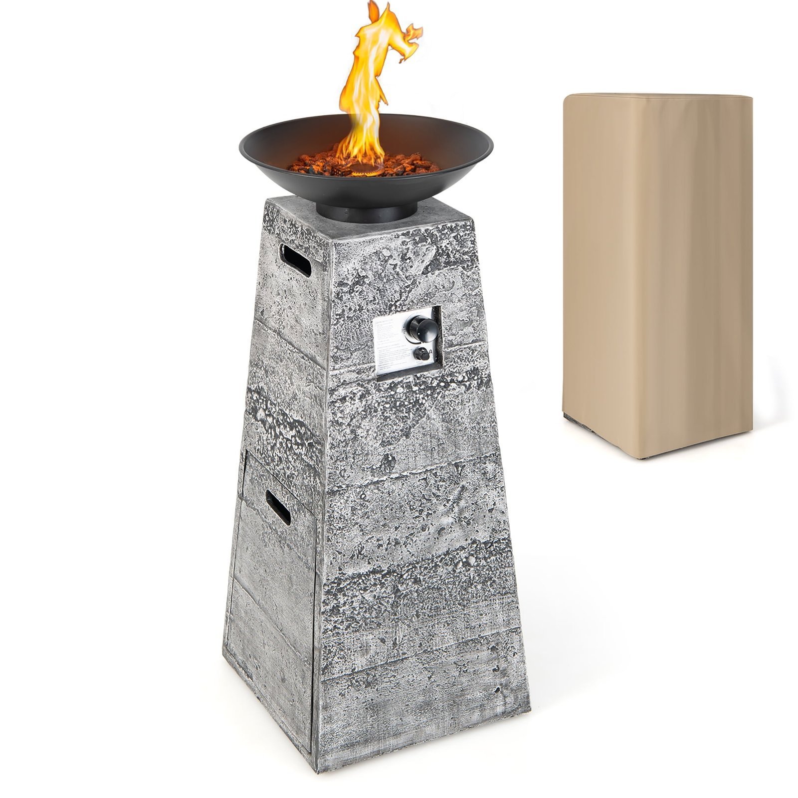 682-2.jpg Costway 48 Inch Propane Fire Bowl Column with Lava Rocks and PVC Cover - Image 1