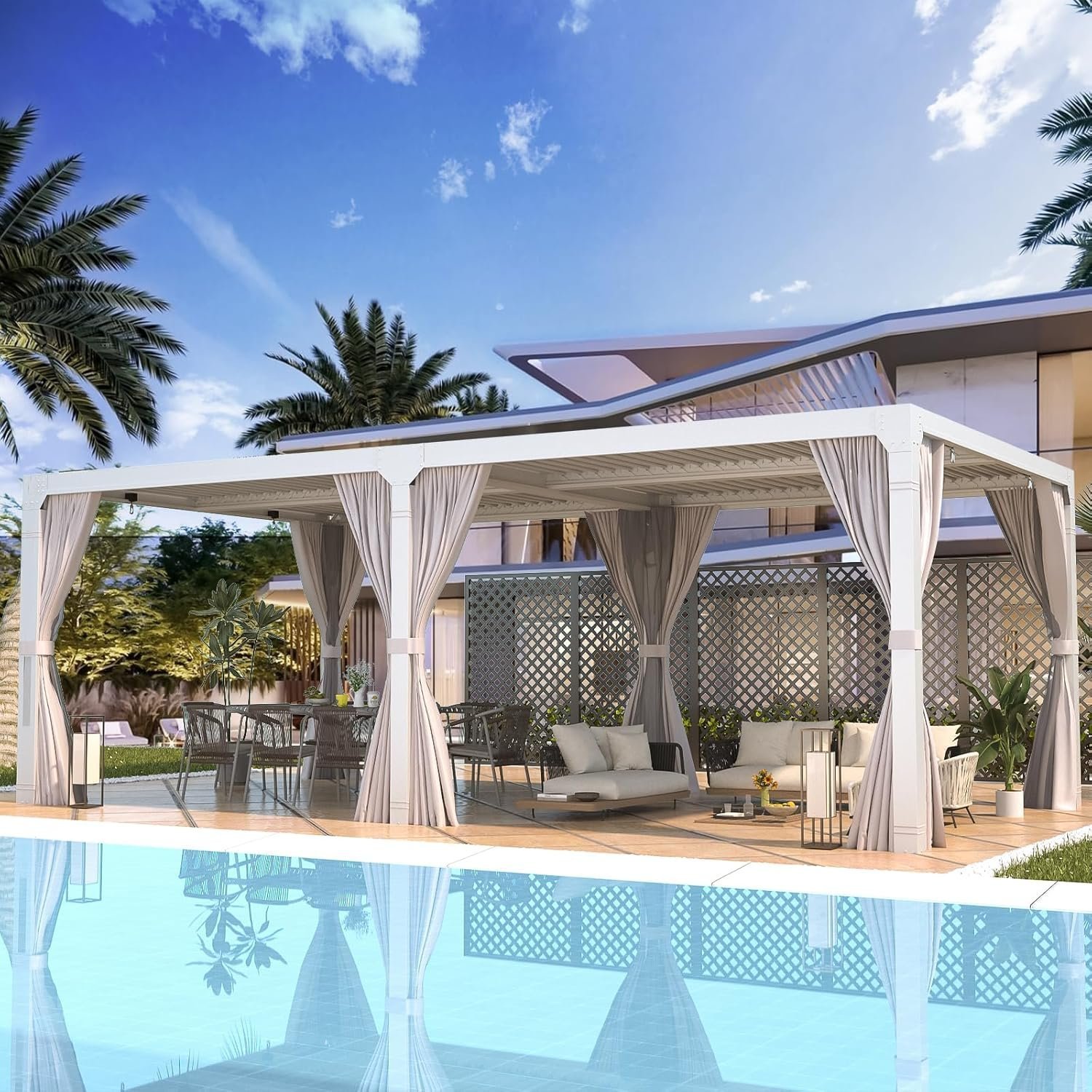 8124LnOKYYL._AC_SL1500_.jpg EROMMY 12'x24' Outdoor Louvered Pergola Gazebo - Image 1