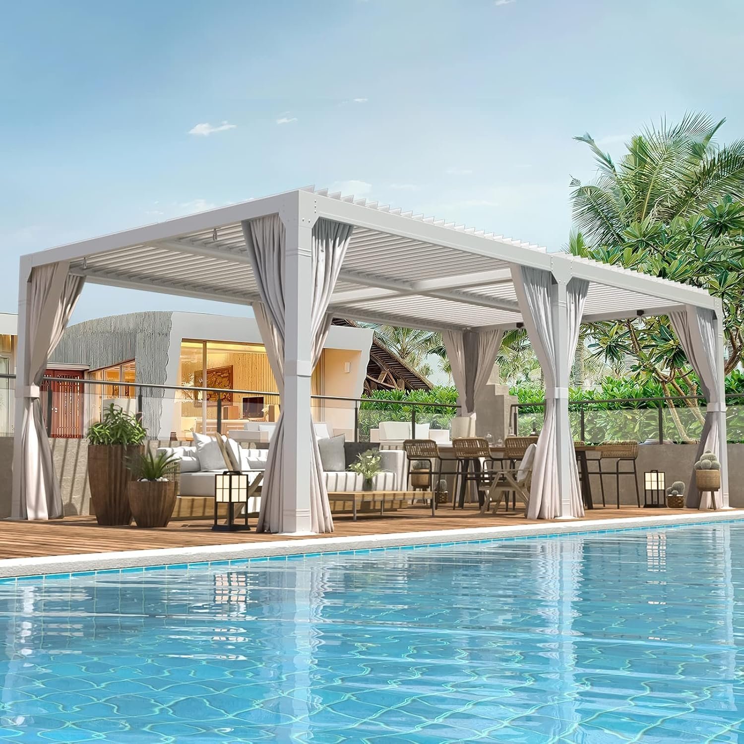 81MEDm0TgxL._AC_SL1500_.jpg Erommy Outdoor Louvered Pergola Gazebo with Adjustable Aluminum Rainproof Roof - Image 1