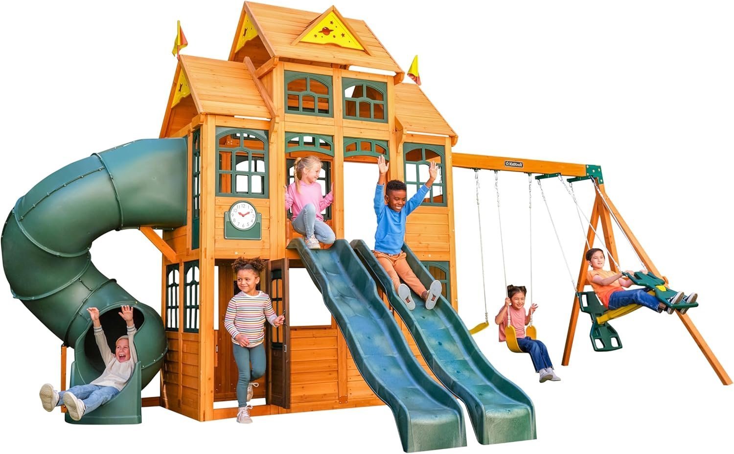 81OwPQv3s0L._AC_SL1500_.jpg KidKraft Falcon Ridge Wooden Swing Set/Playset - Image 1