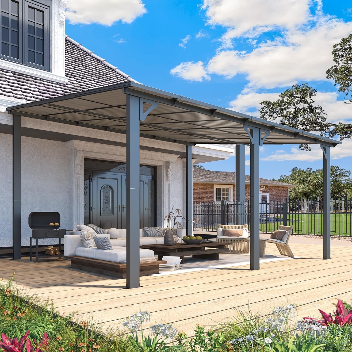 81UJsUQWjyL._AC_SL1500_.jpg Aecojoy 14x12 ft Aluminum Pergola with Canopy - Image 1
