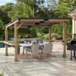 SUNJOY 10 ft. x 12 ft. Matte Black Cedar Framed Wooden Gazebo