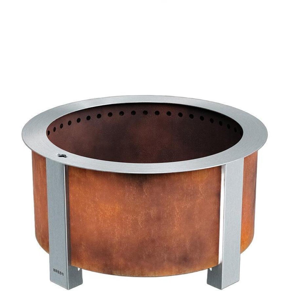 8233cf8ec6f7e155cb0e04ee94cba8fd.jpg X Series 28 Inch Round Corten Steel Wood-Burning Fire Pit in Stainless Steel by Breeo - Image 1