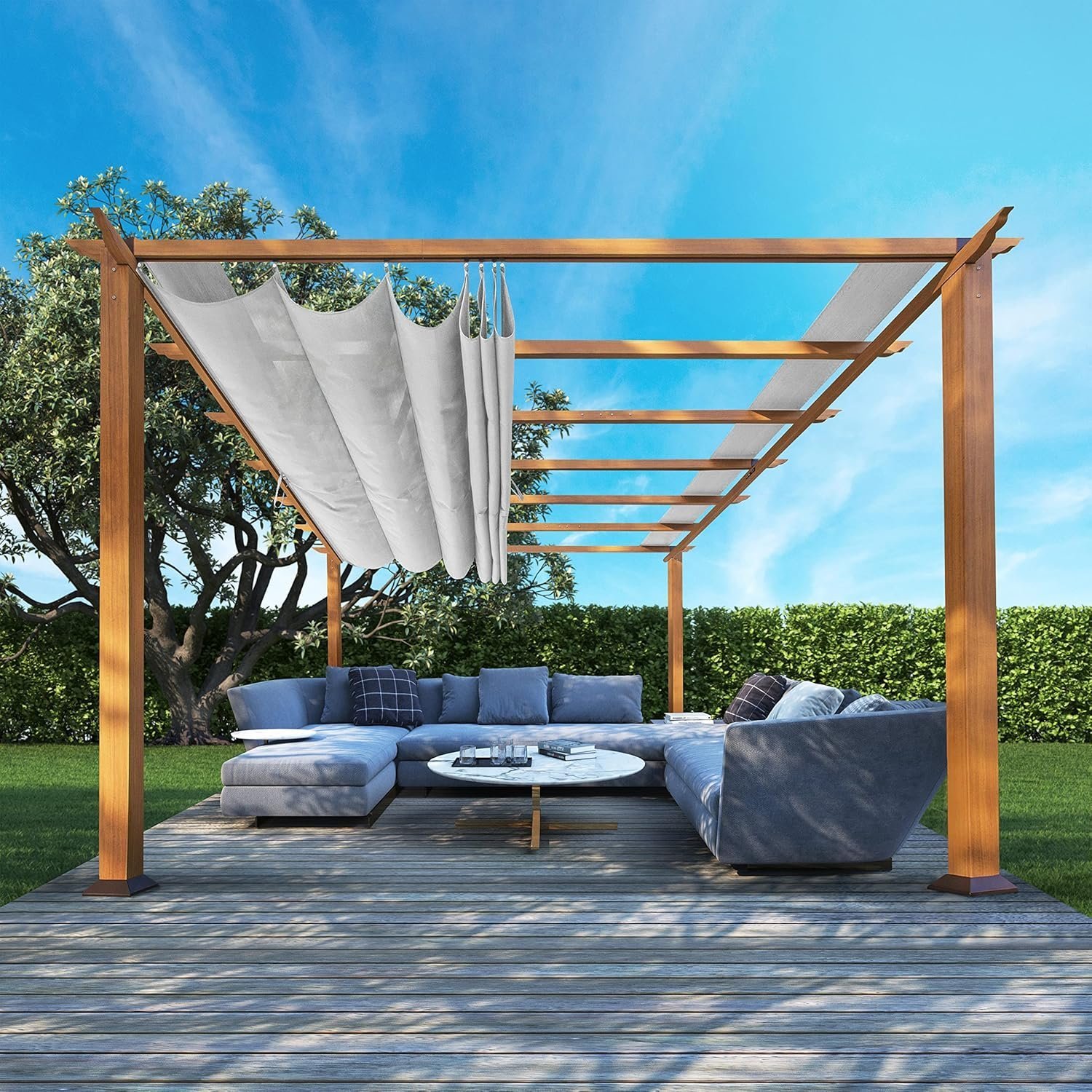 91c-RdYgfWL._AC_SL1500_.jpg Florence Aluminum Pergola with Canopy Paragon Outdoor - Image 1