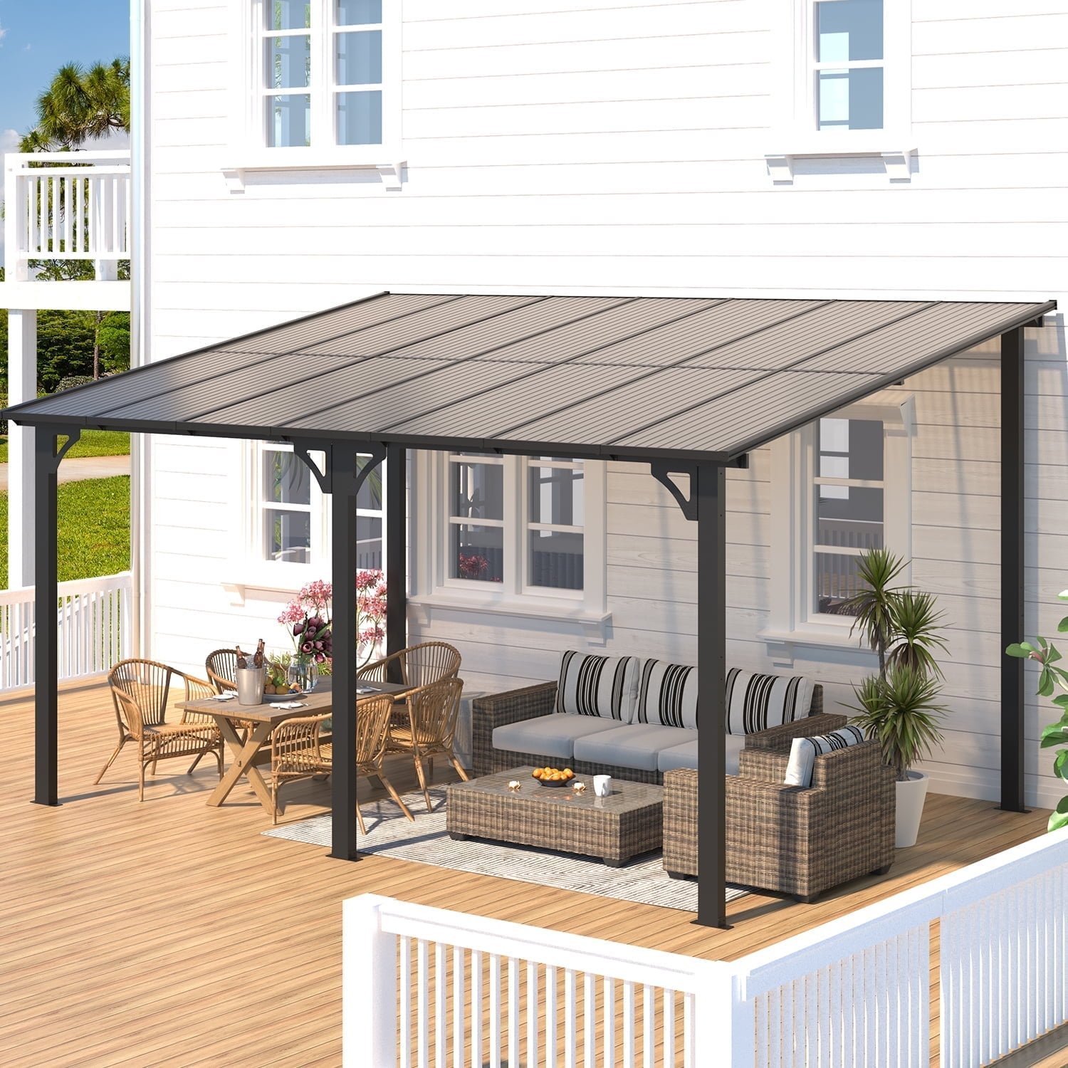 AECOJOY-10-x-14-Hardtop-Gazebo-Outdoor-Aluminum-Pergola-for-Garden-Patio-Backyard-Gray_6038bb84-87e3-4f4a-b94d-351df7a1e8ee.6e06ac4c2c92f48001db75605255bd64.jpeg Aecojoy 10 ft. x 14 ft. Dark Gray Aluminum Patio Cover - Image 1