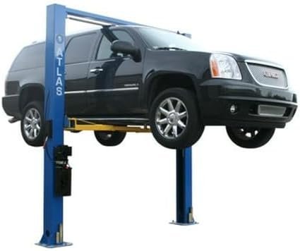 B0748N8NYH-0-1756063810059.jpg ATLAS Automotive Equipment 9OHSC-SS 2-Post Vehicle Overhead Lift, 11’9” Minimum Ceiling Height, 9,000lb Capacity, Clear Floor, 11'10" Height, 3-Stage Front and 2-Stage Rear Arms, for DIY/Hobbyists - Image 1