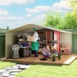 Outsunny 11' x 13' Outdoor Storage Shed, Garden Tool Metal Shed with Foundation Kit, Double Lockable Door, Air Vents and Sloping Roof, for Backyard, Patio, Lawn, Light Gray - Image 7