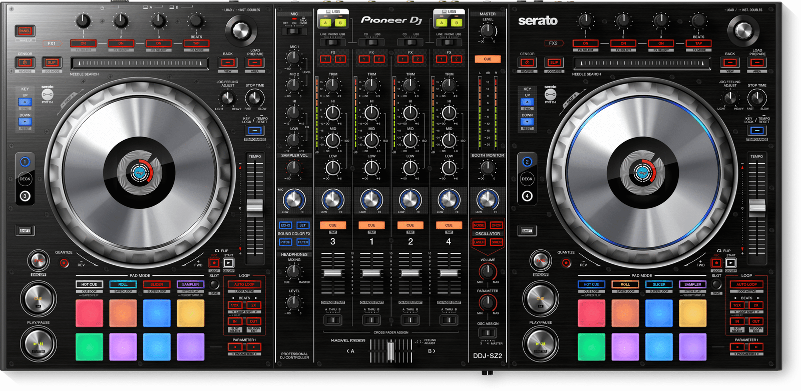 ddj-sz2-top-s-scaled-1.png Pioneer DDJ-SZ2 Flagship 4-Channel Controller for Serato DJ - Image 1