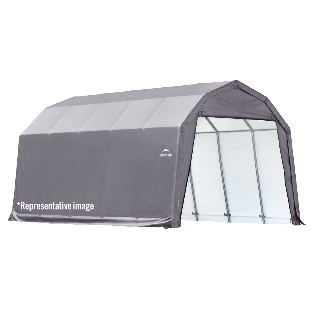 sheltercoat_gray_barn_1.png ShelterCoat Custom Round Wind and Snow Rated Shelter, 12 ft. x 20 ft. x 8 ft. Standard PE 9 oz. Gray - Image 1