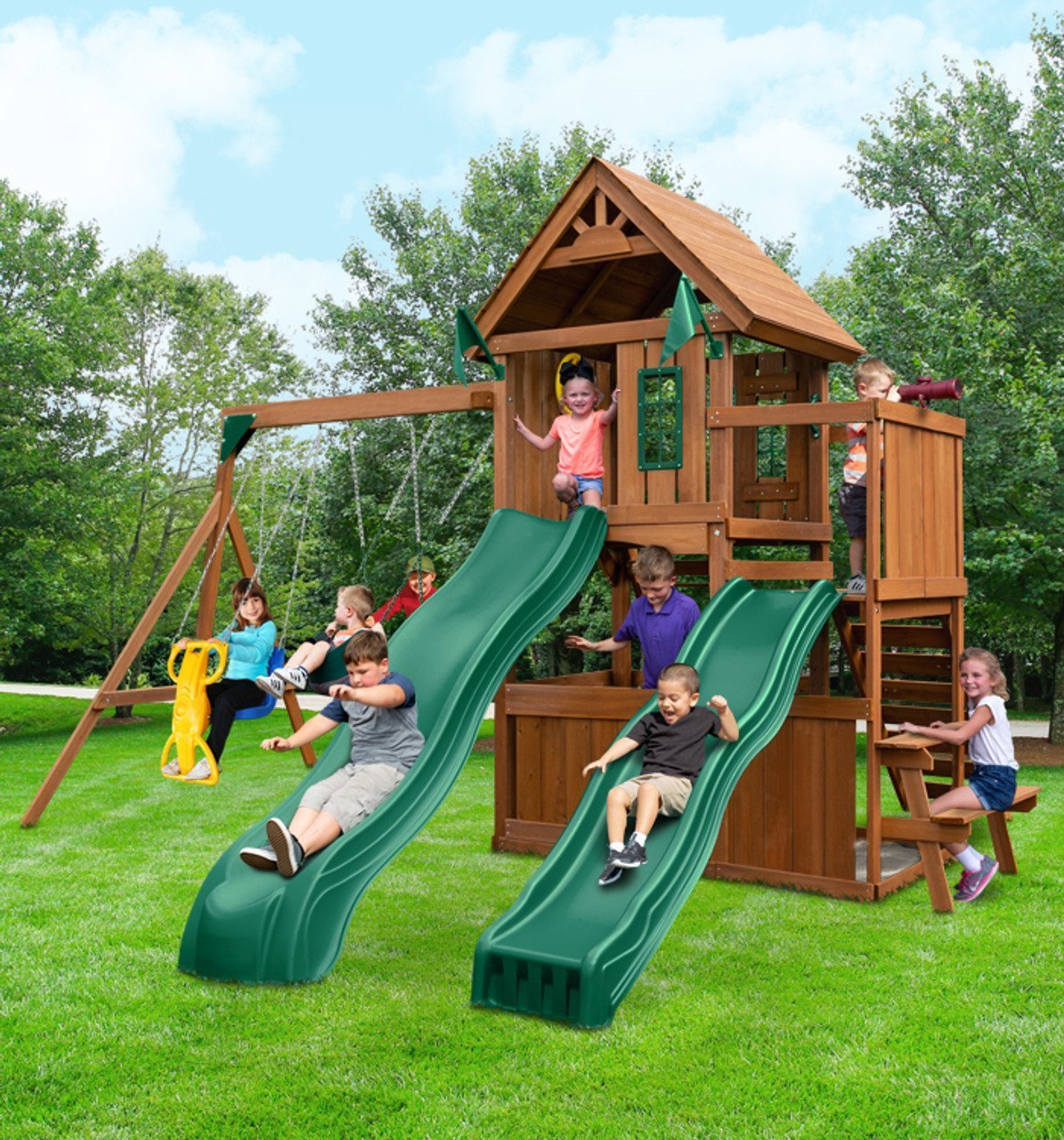 ss-SNS-KnightsbridgeDeluxe-Lifestyle__35163.jpg Swing-N-Slide Knightsbridge Deluxe Wooden Outdoor Swing Set - Image 1